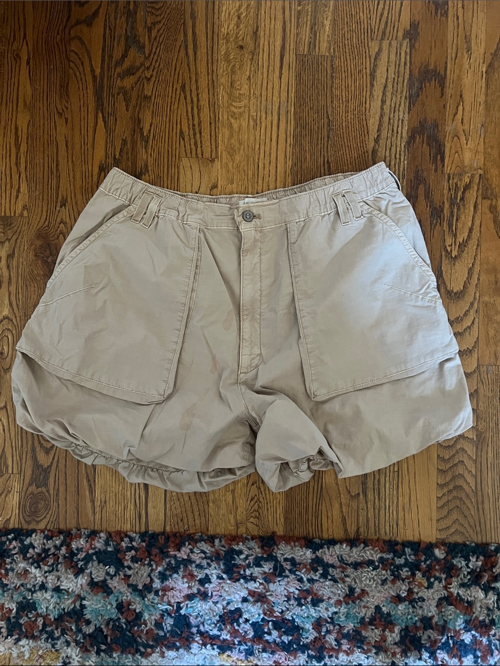 Pilcro Tan Cargo-Style Drawstring Bubble Hem Shorts